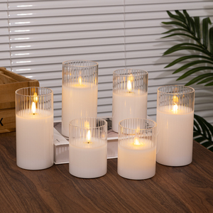 Striped Roman Column Glass Jar LED Wax Candle Flameless Moving Wick For Romantic Wedding Decorative For Diwali