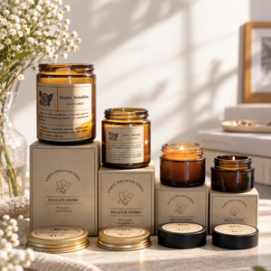 Custom Amber Glass Jar Scented Candles Natural Soy Wax