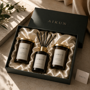 AIKUN Custom Printed Logo Luxury Natural Rattan Long Lasting Stable Scent Release Home Fragrance Diffuser Set for Bathroom