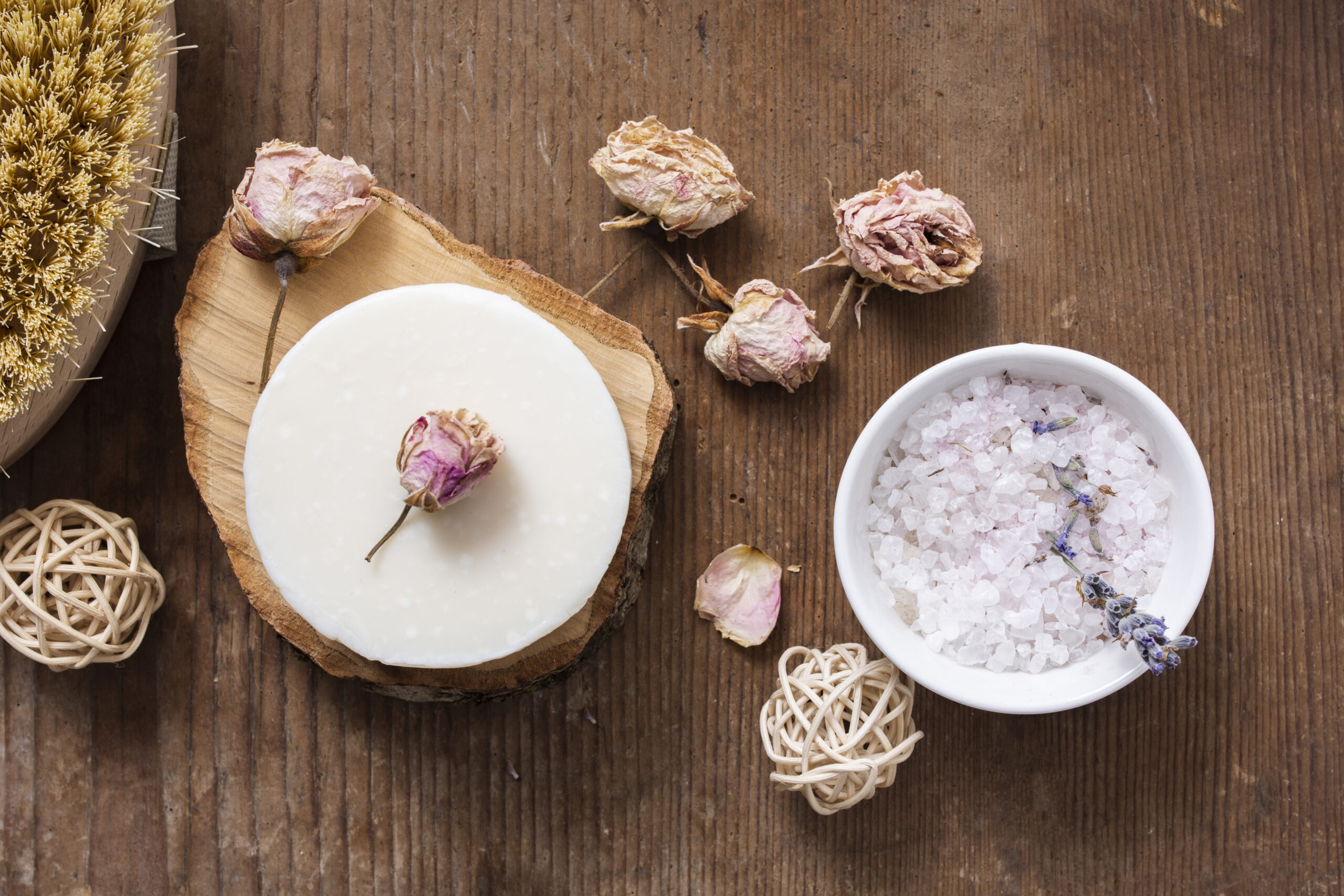 Handcrafted wooden dough bowl multi-wick soy candles