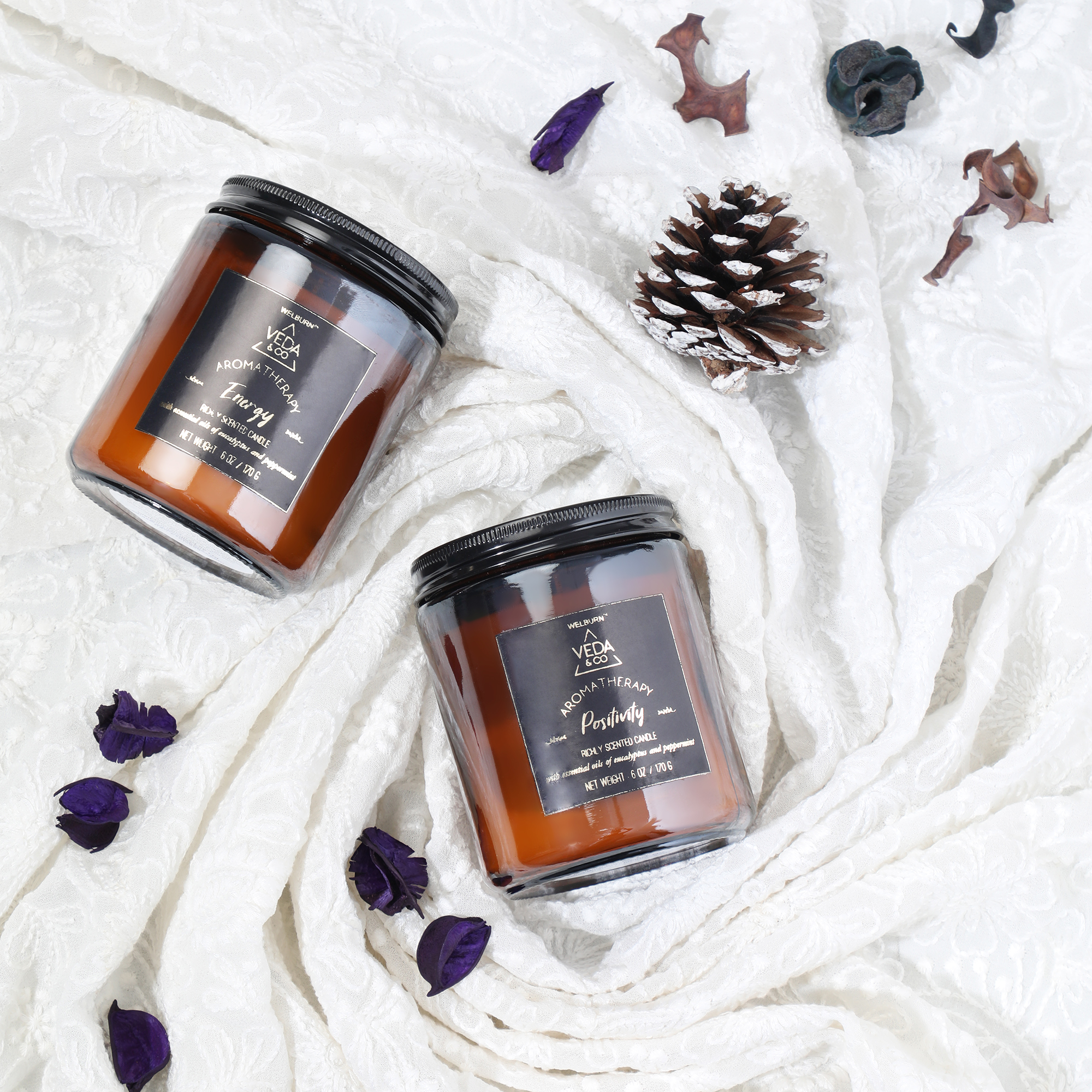 Aromatherapy scented jar candles manufactured with natural wax and essential oils