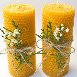 Christmas Decorative Hand Rolled Beeswax Pillar Candles